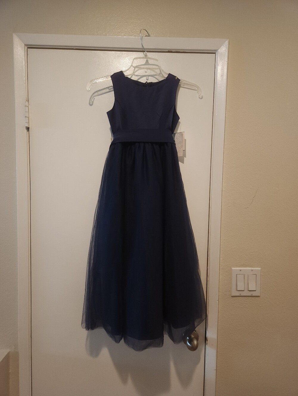 David's Bridal Navy Tulle Floor-Length Girls Dress